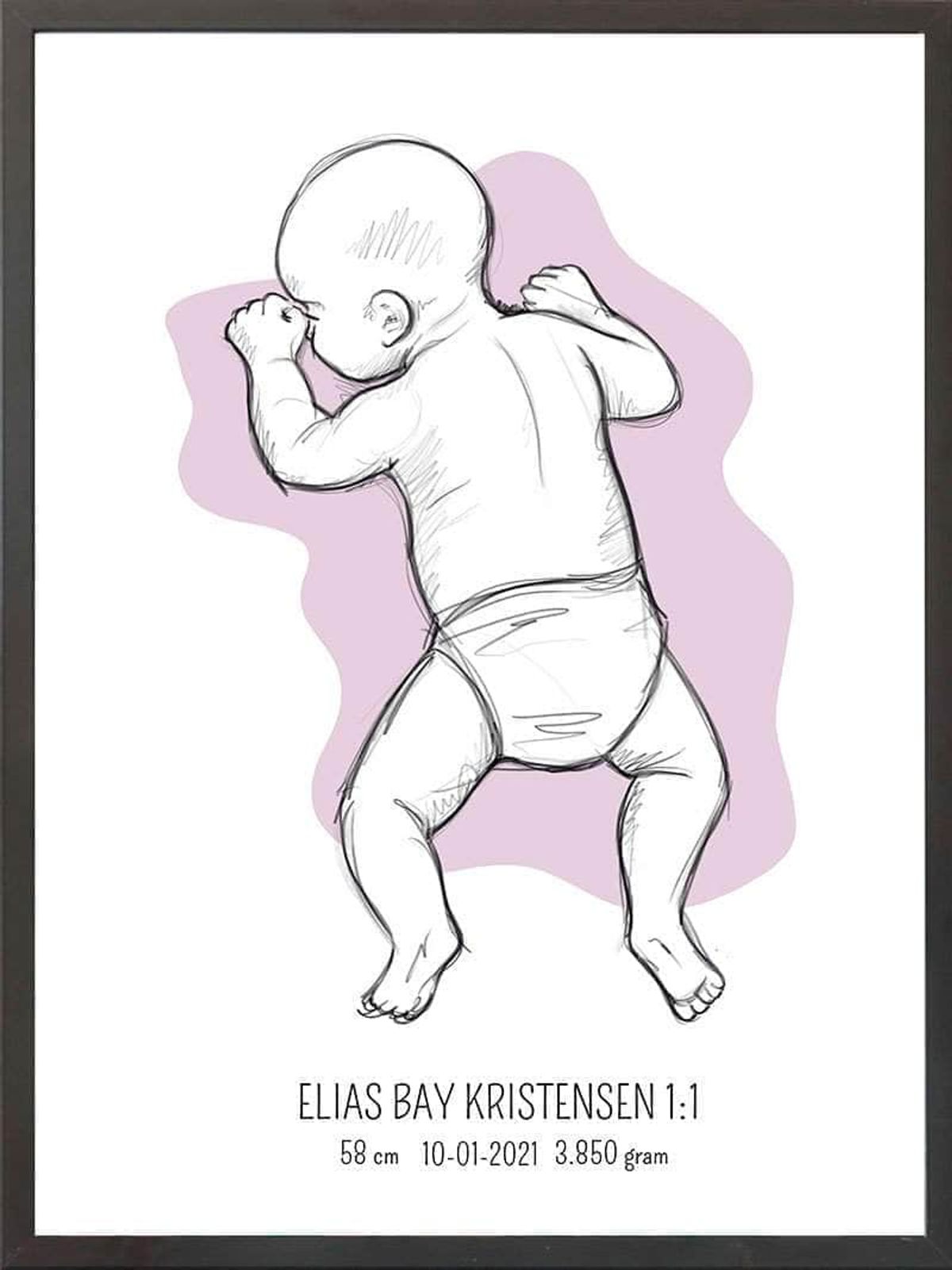 Birth poster / fødselsplakat 1:1 - På maven lyserød