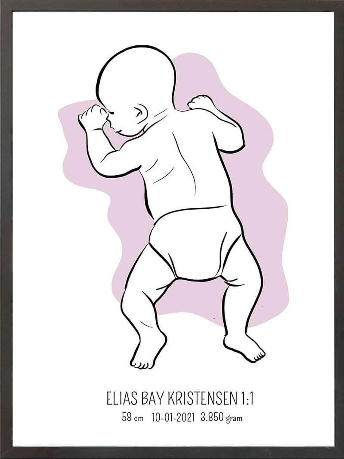 Birth poster / fødselsplakat 1:1 - På maven lyserød