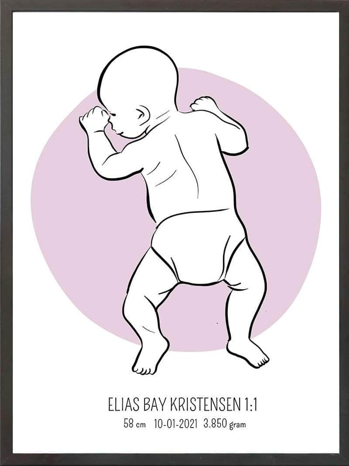 Birth poster / fødselsplakat 1:1 - På maven lyserød