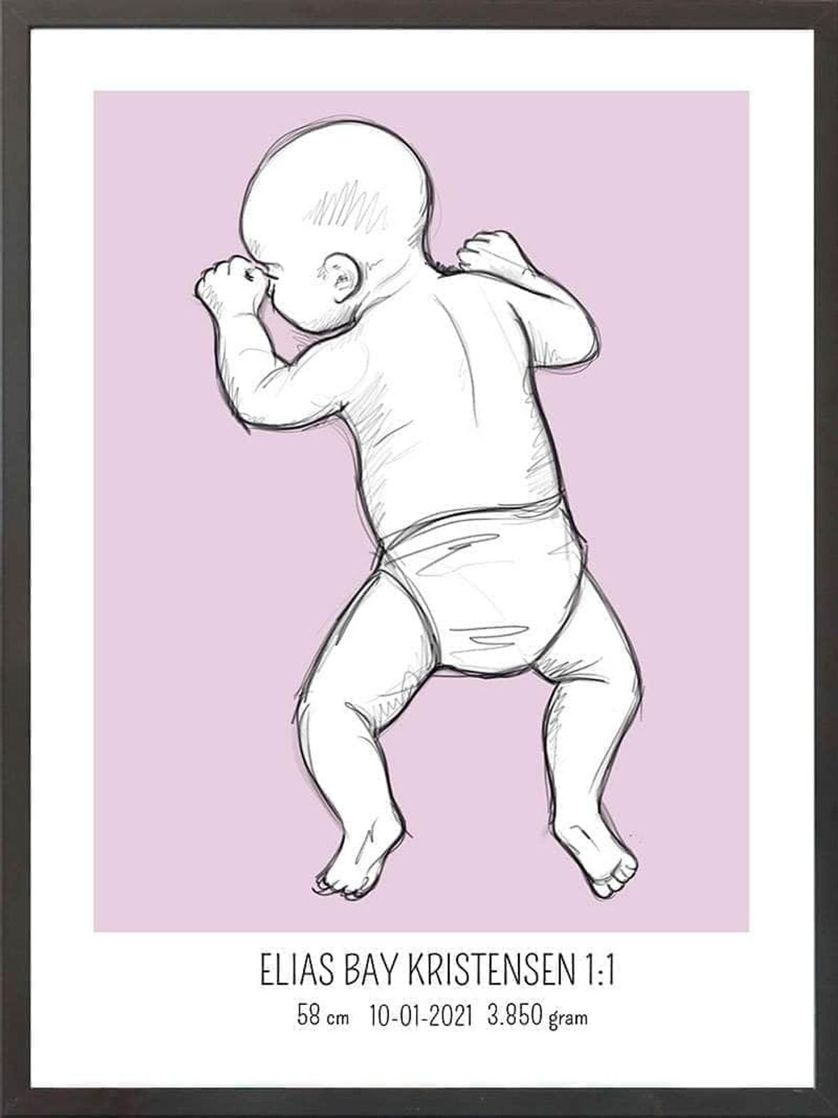 Birth poster / fødselsplakat 1:1 - På maven lyserød