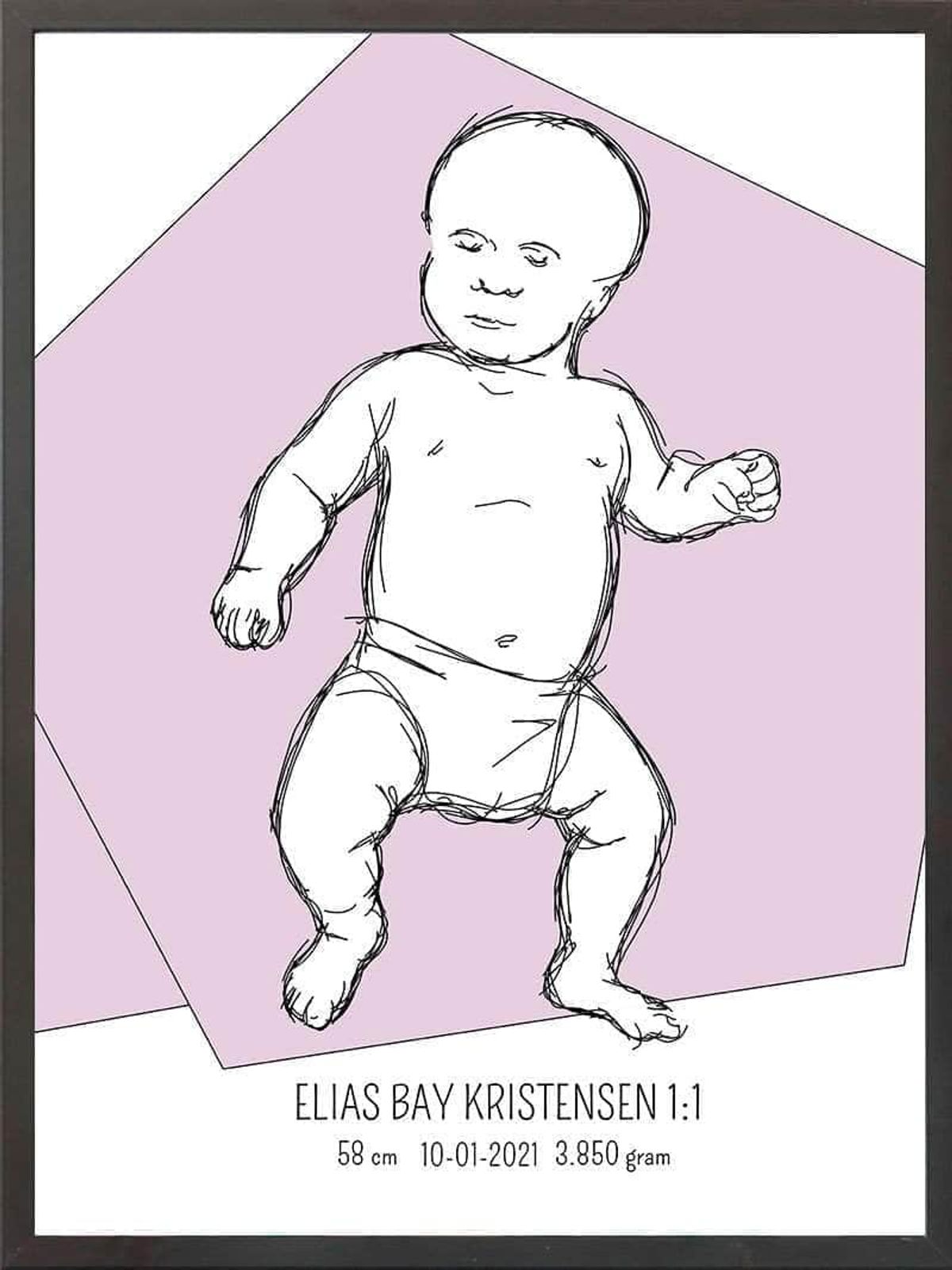 Birth poster / fødselsplakat 1:1 - Tumling lyserød