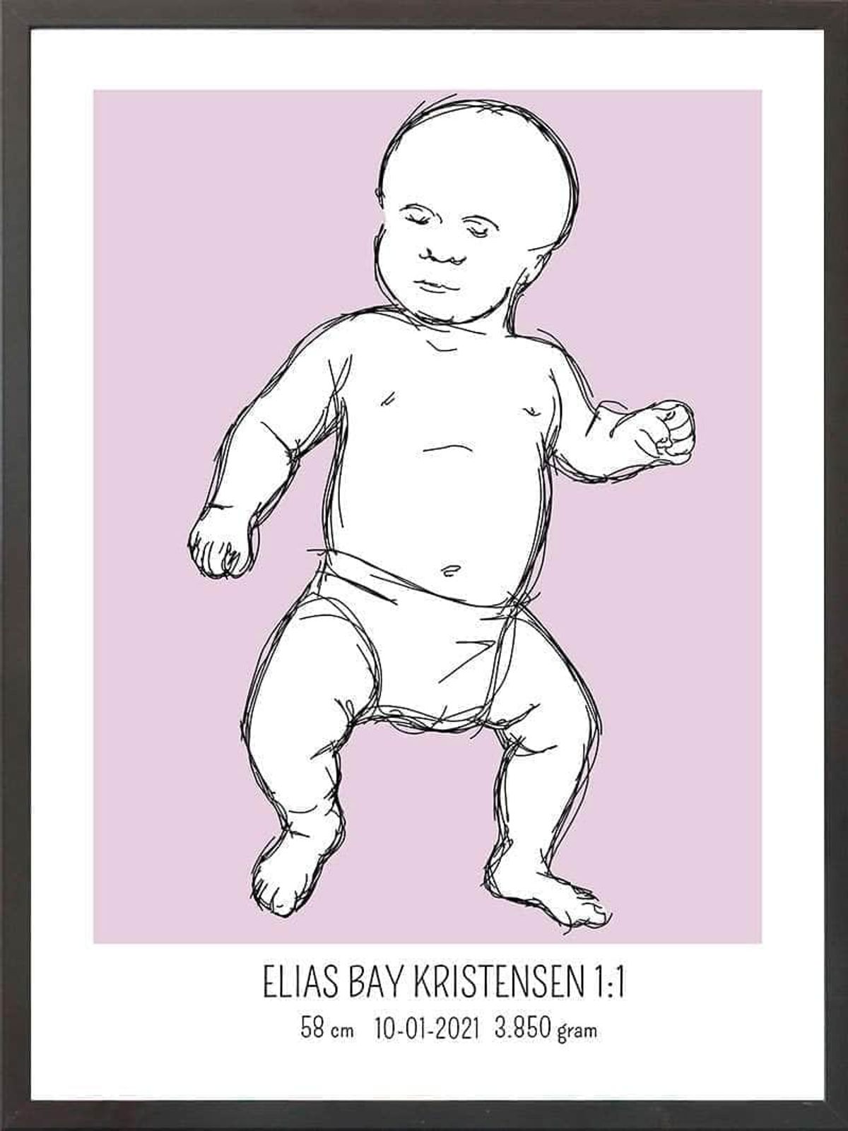 Birth poster / fødselsplakat 1:1 - Tumling lyserød