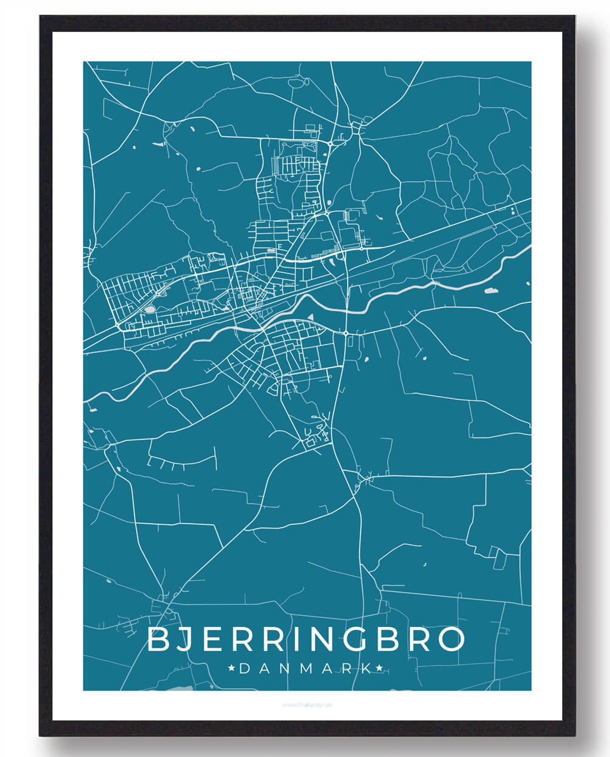 Bjerringbro by plakat - blå (Størrelse: L - 50x70cm (B2))