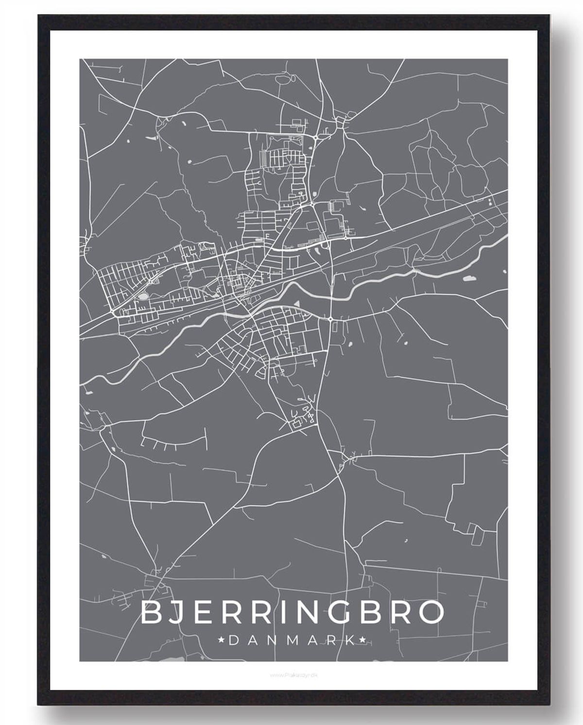 Bjerringbro by plakat - grå (Størrelse: L - 50x70cm (B2))