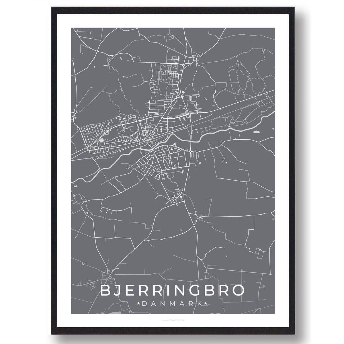 Bjerringbro by plakat - grå (Størrelse: S - 21x29,7cm (A4))