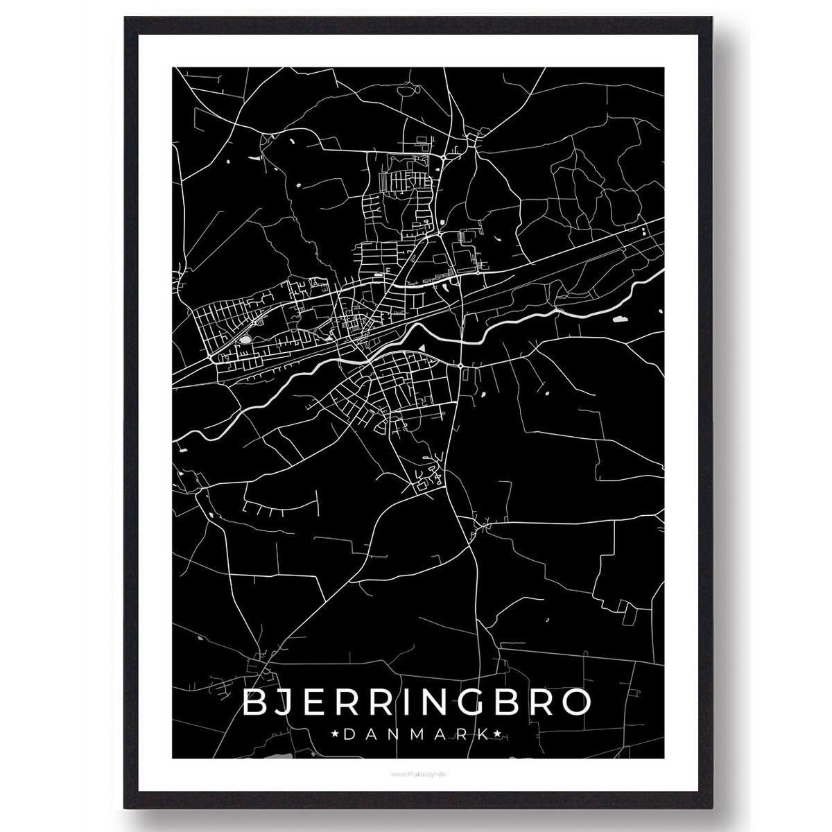 Bjerringbro by plakat - sort (Størrelse: M - 30x40cm)