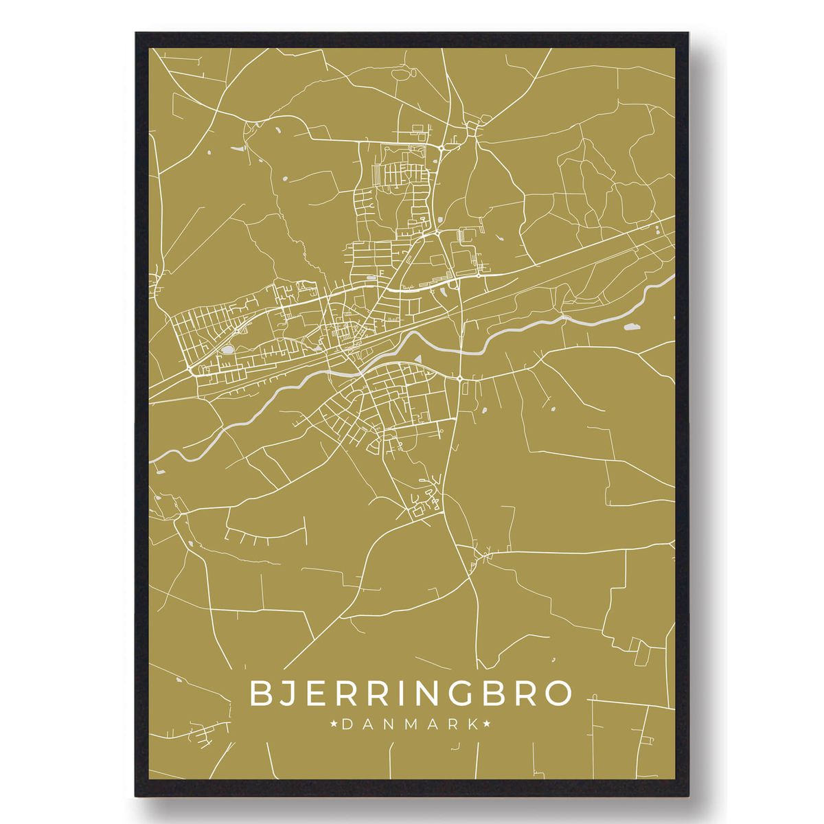 Bjerringbro plakat - gul (Størrelse: L - 50x70cm (B2))