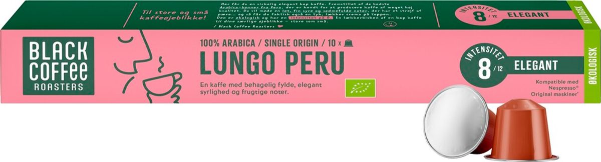 Black Coffee Roasters - Organic Lungo Peru (10 stk) - Kapsler til Nespresso