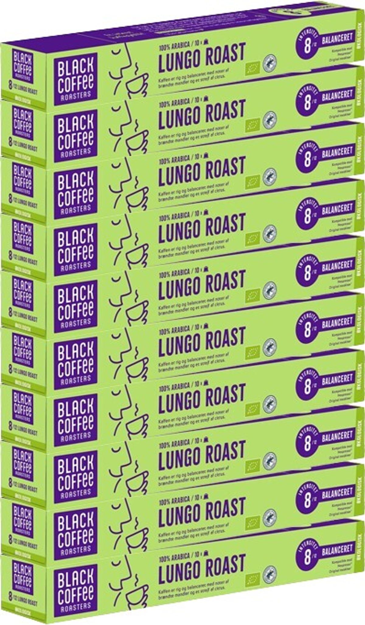 Black Coffee Roasters - Organic Lungo Roast Tilbudspakke (100 stk) - Kapsler til Nespresso