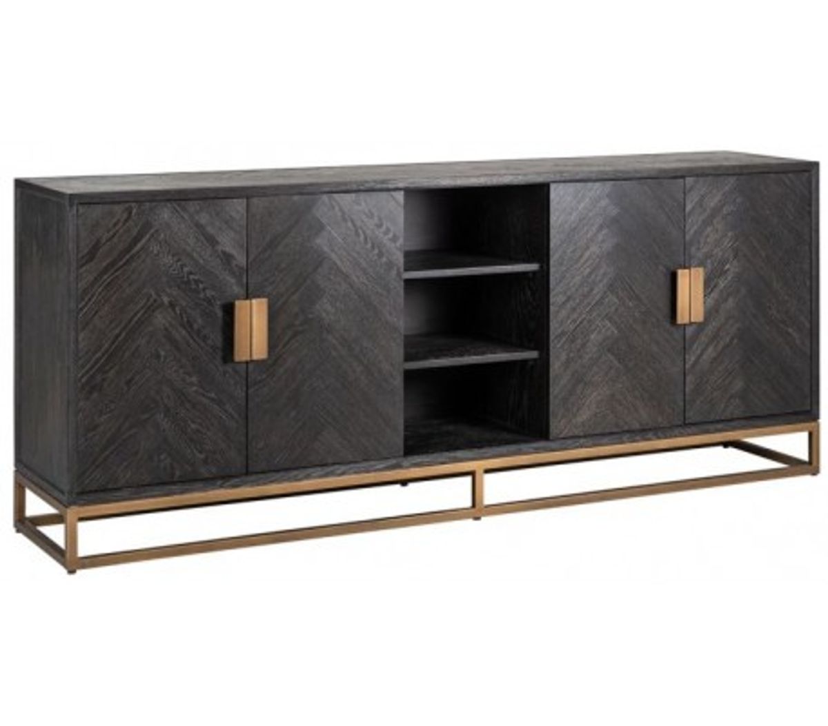 Blackbone sideboard i egetræ og stål B225 cm - Børstet sort/Antik messing