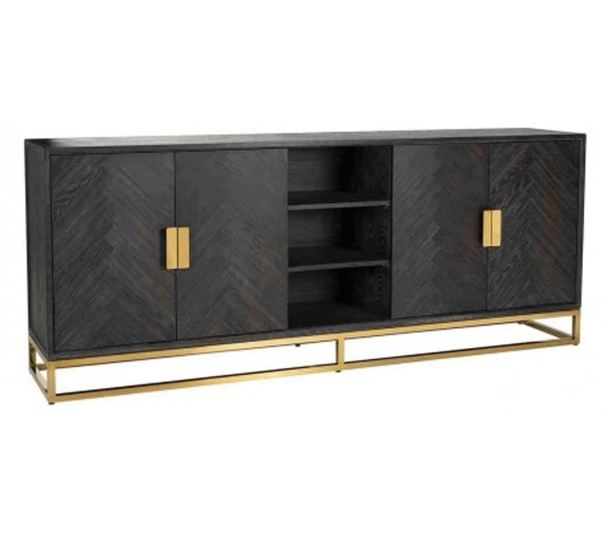 Blackbone sideboard i egetræsfinér og stål B225 cm - Sort/Guld