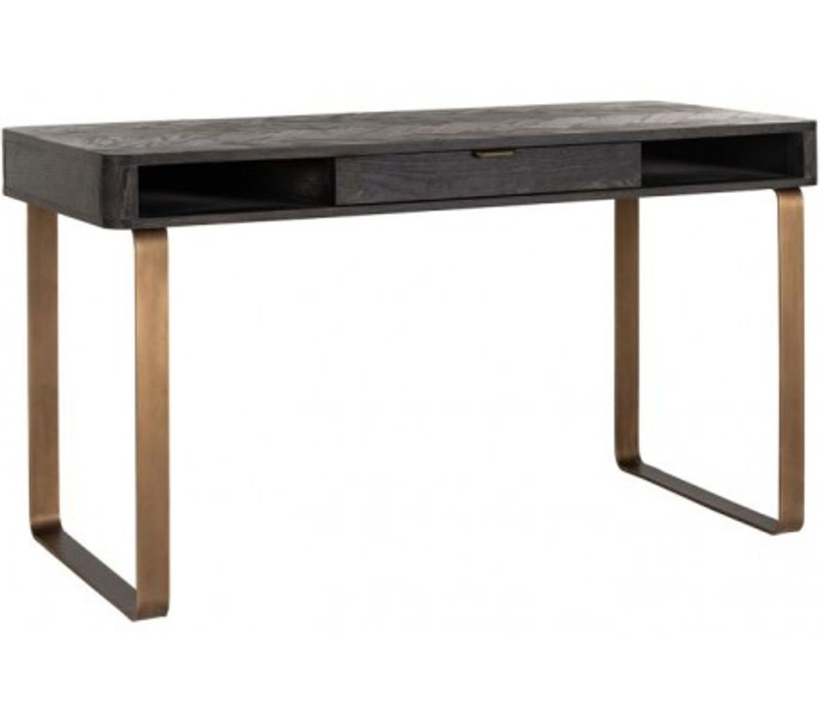 Blackbone skrivebord i egetræ og stål B140 cm - Børstet sort/Antik messing