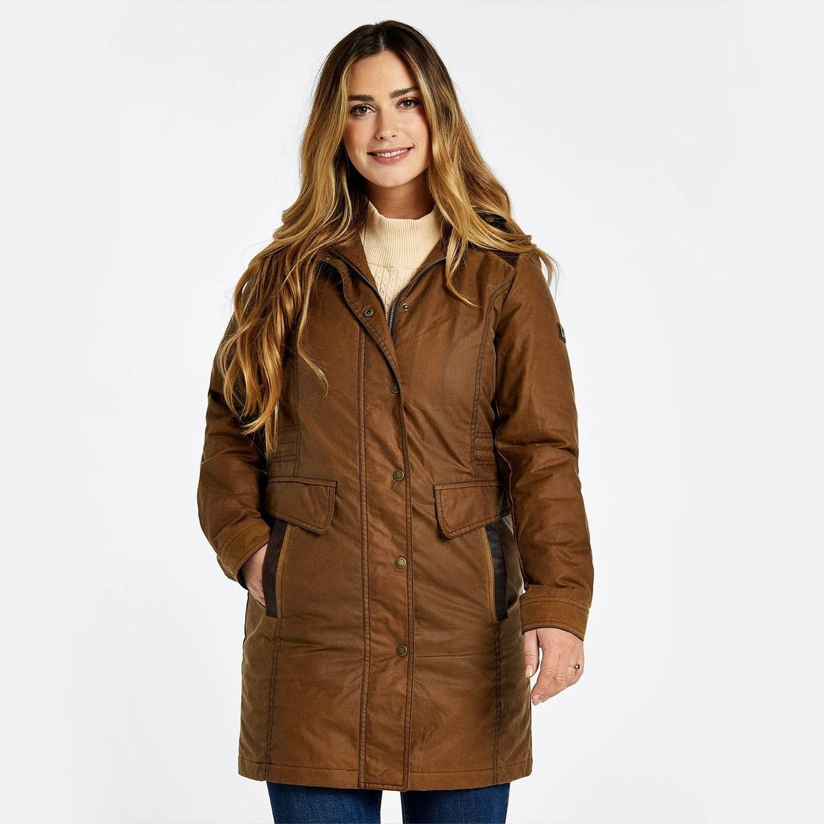 Blacklion Ladies LONG Waxed Jacket PRIMALOFT foret, Cigar - 36 (UK10)