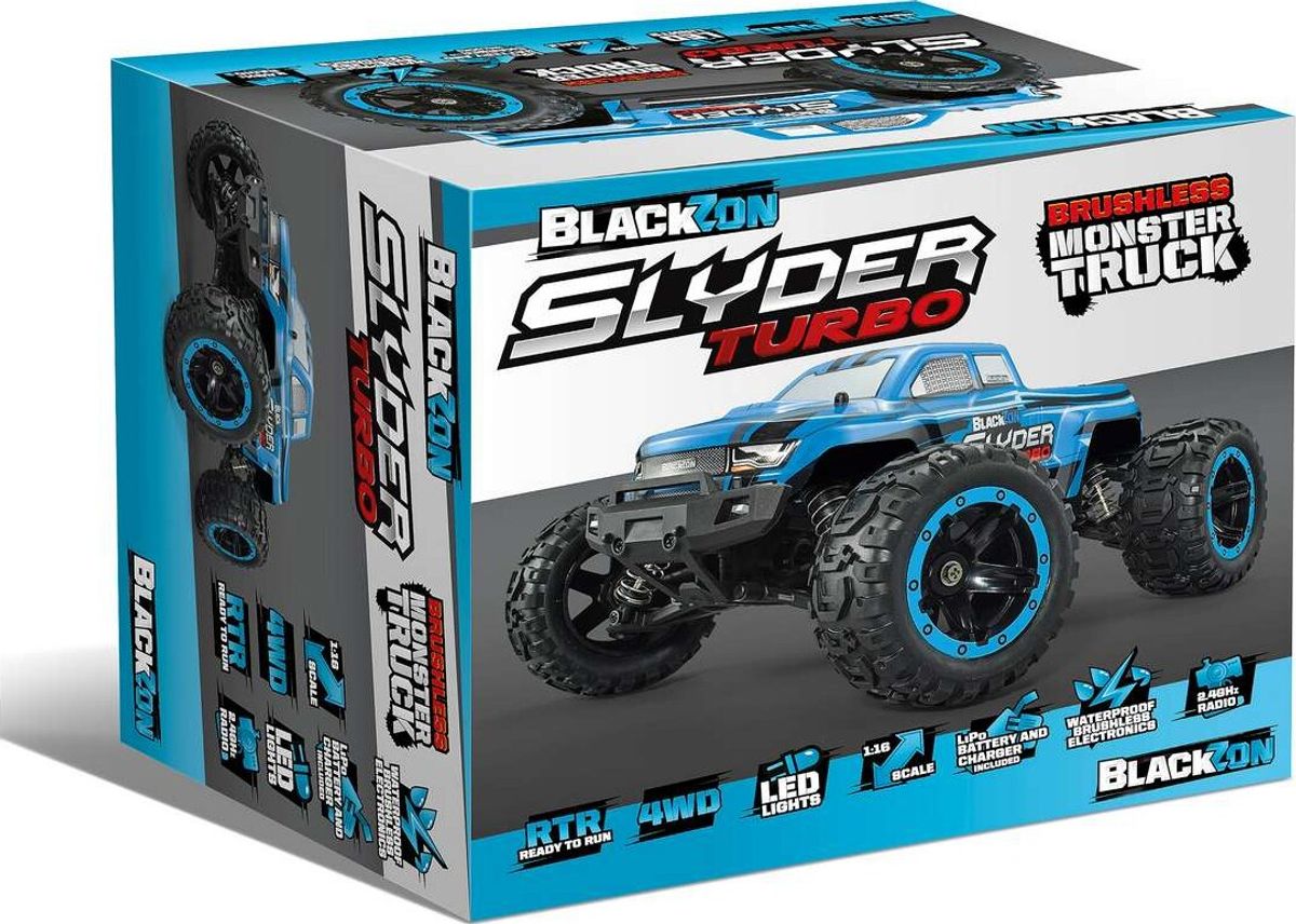 Blackzon - Slyder Turbo Monster Truck Brushless - Fjernstyret - 1:16 - Blå