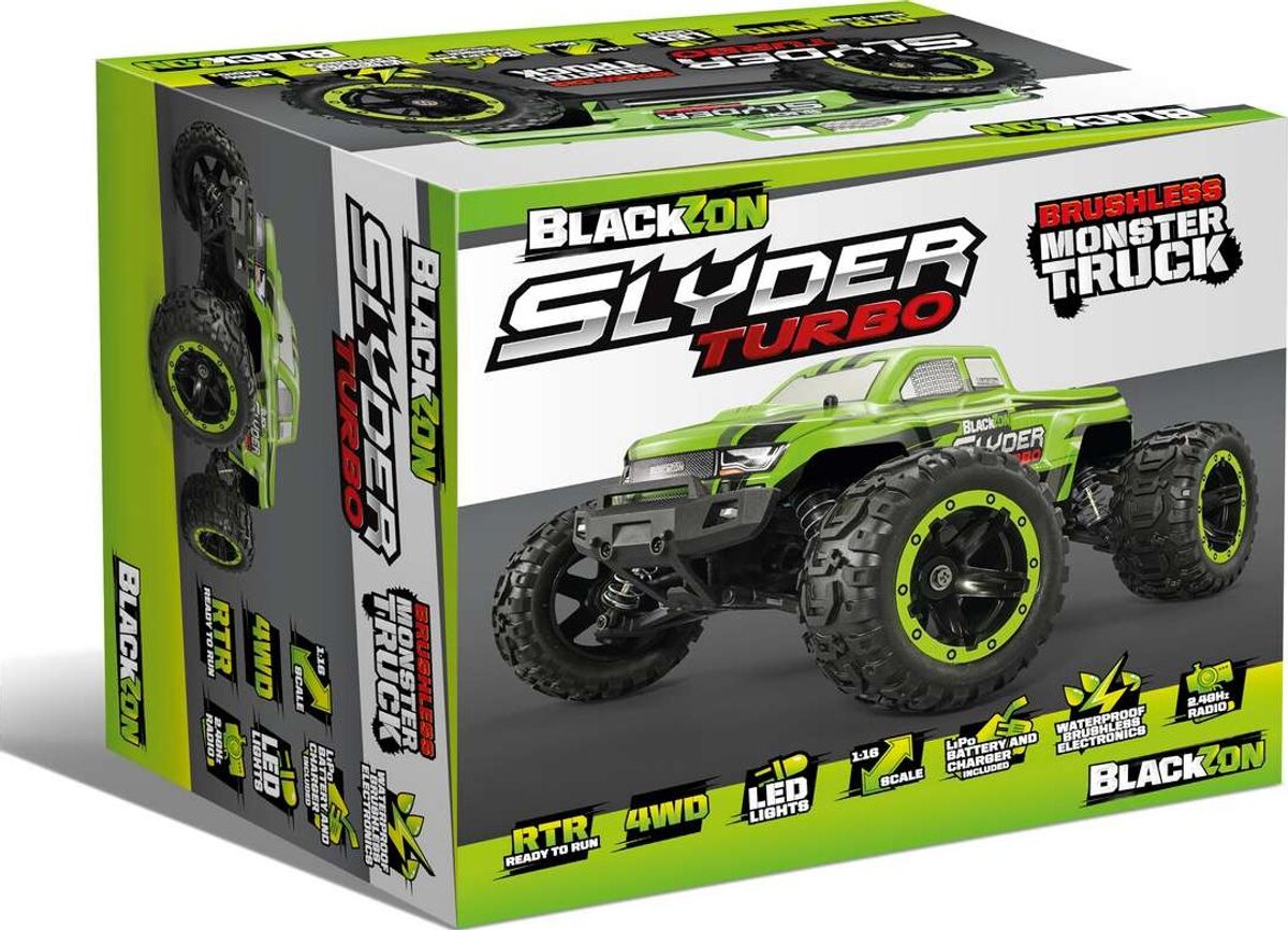 Blackzon - Slyder Turbo Monster Truck Brushless - Fjernstyret - 1:16 - Grøn