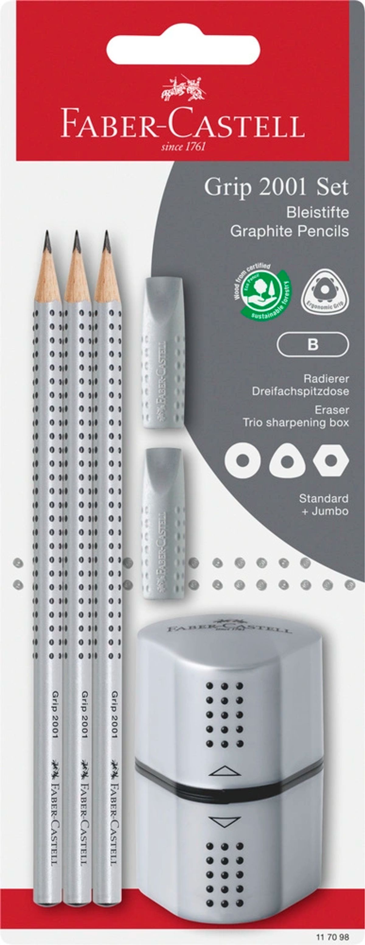 Blistersæt Faber-Castell grip 2001 sølv trio