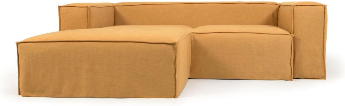 Blok, 2-personers sofa, sennepsgul, H69x240x174 cm, stof, venstrevendt