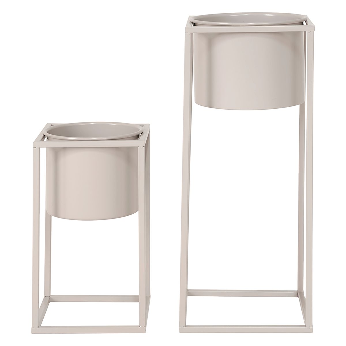 Blomsterpotte stander, beige metal, sæt 2 stk.