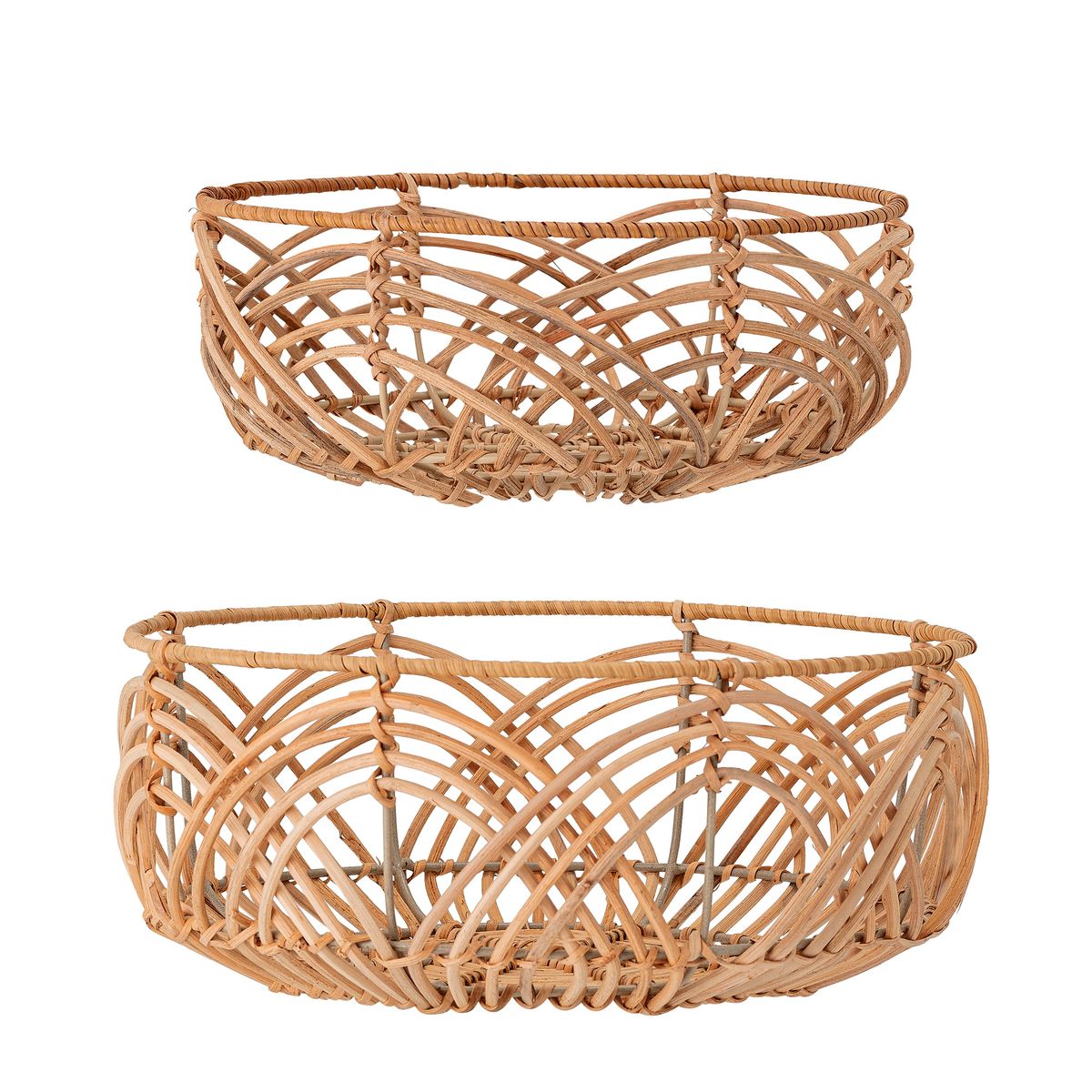 BLOOMINGVILLE Anton Brød Kurv, Natur, Rattan, sæt af 2, D25xH10/D30xH12 cm