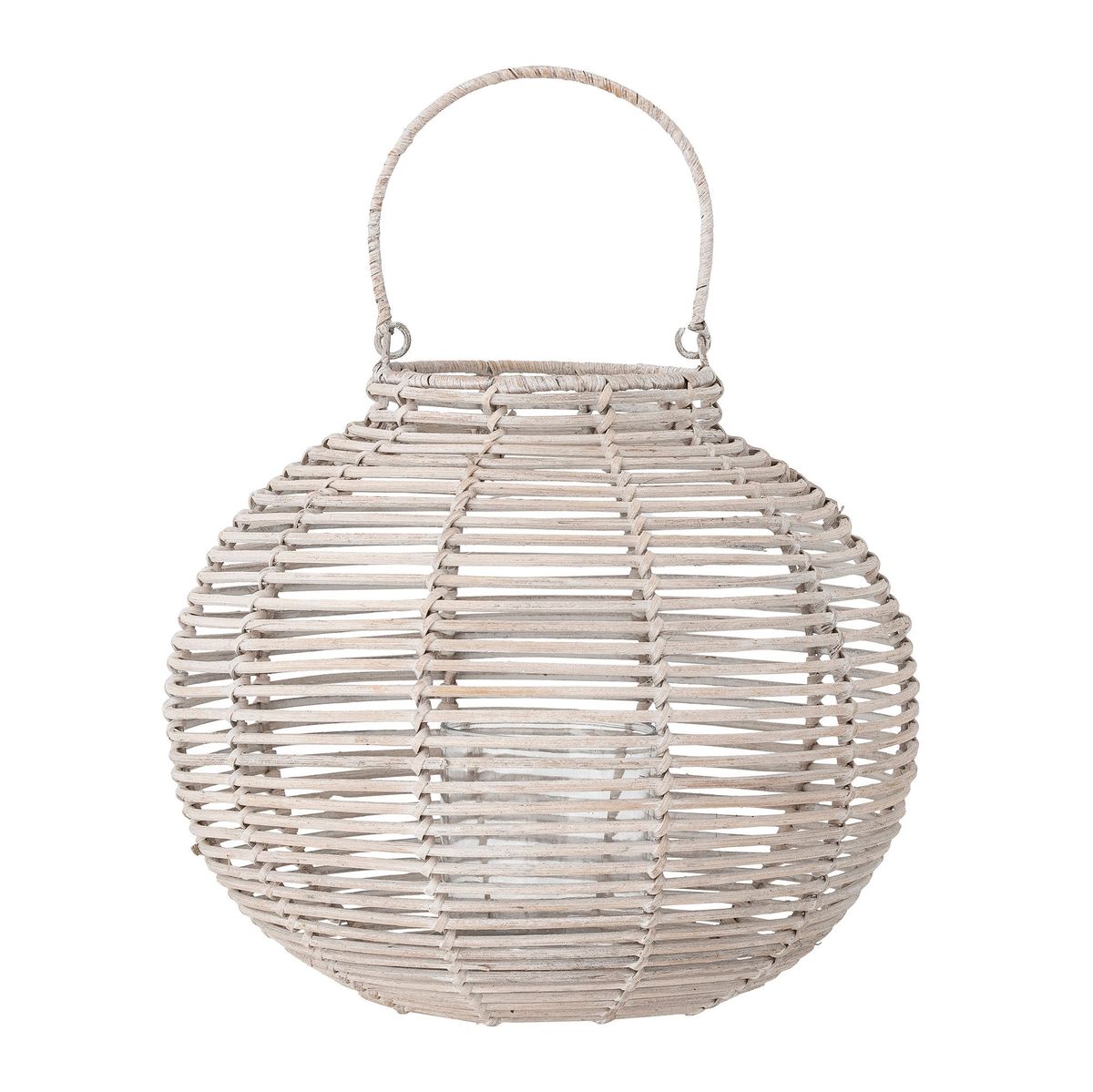 Bloomingville - Malua Lanterne m/Glas, Hvid, Rattan H36 cm