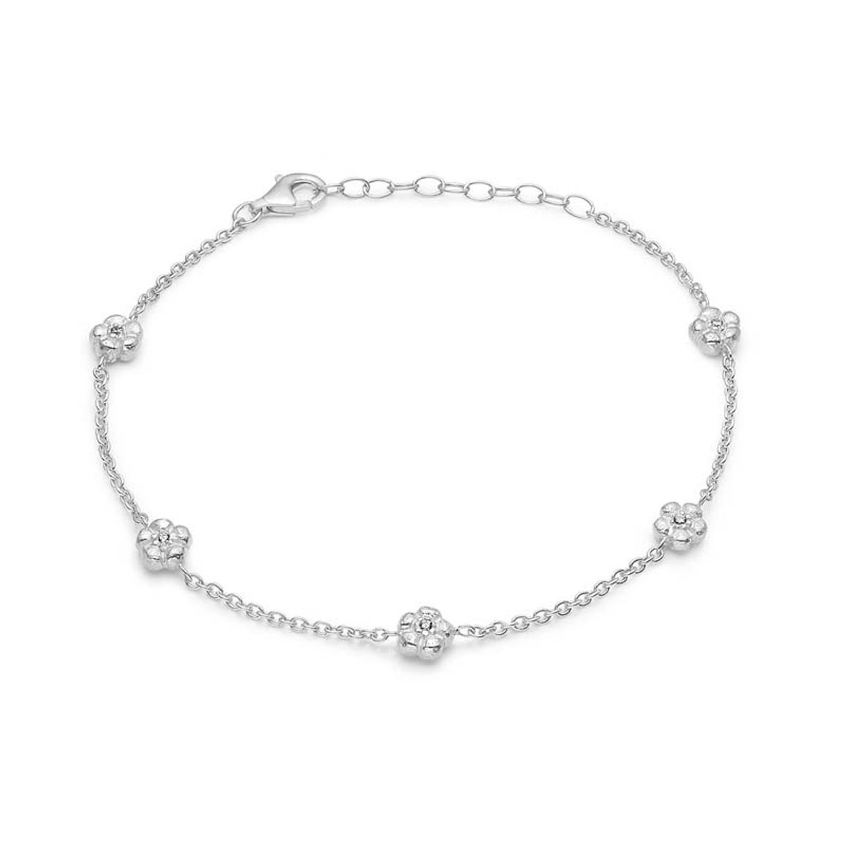 Blossom sølv rhodeneret armbånd med 5 blomster 17+3 cm