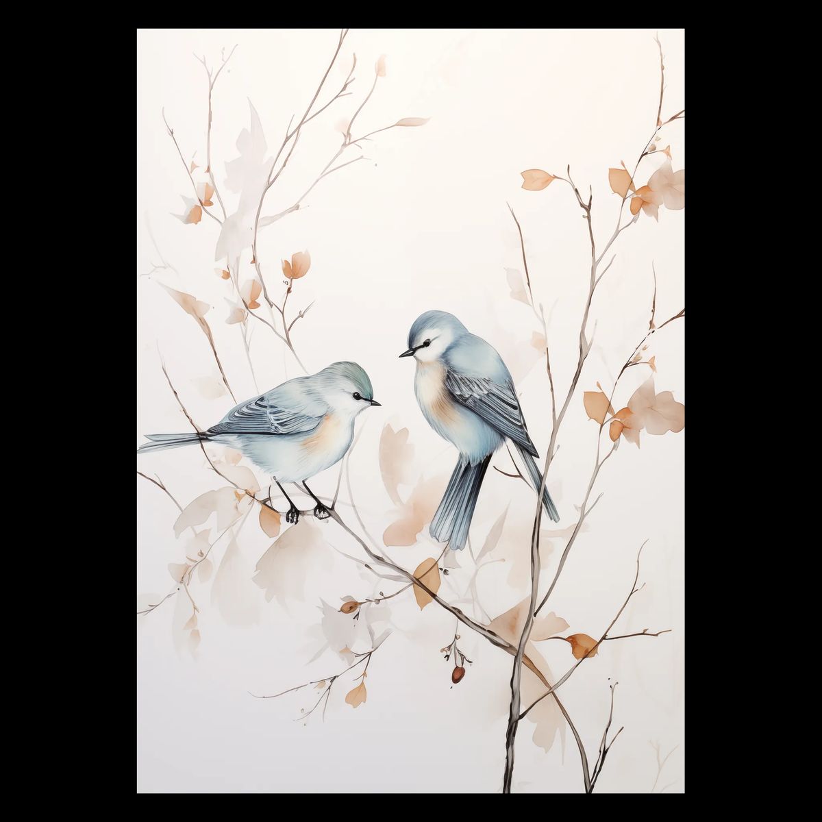 Blue Birds Plakat 50x70 cm (B2) / Hvid Egetræ