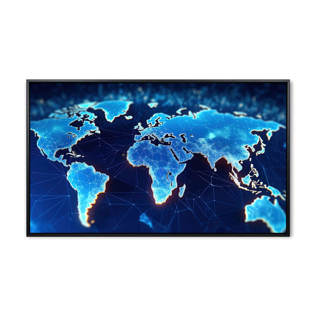 Blue Worldmap - 70x120 cm - Sort svæveramme