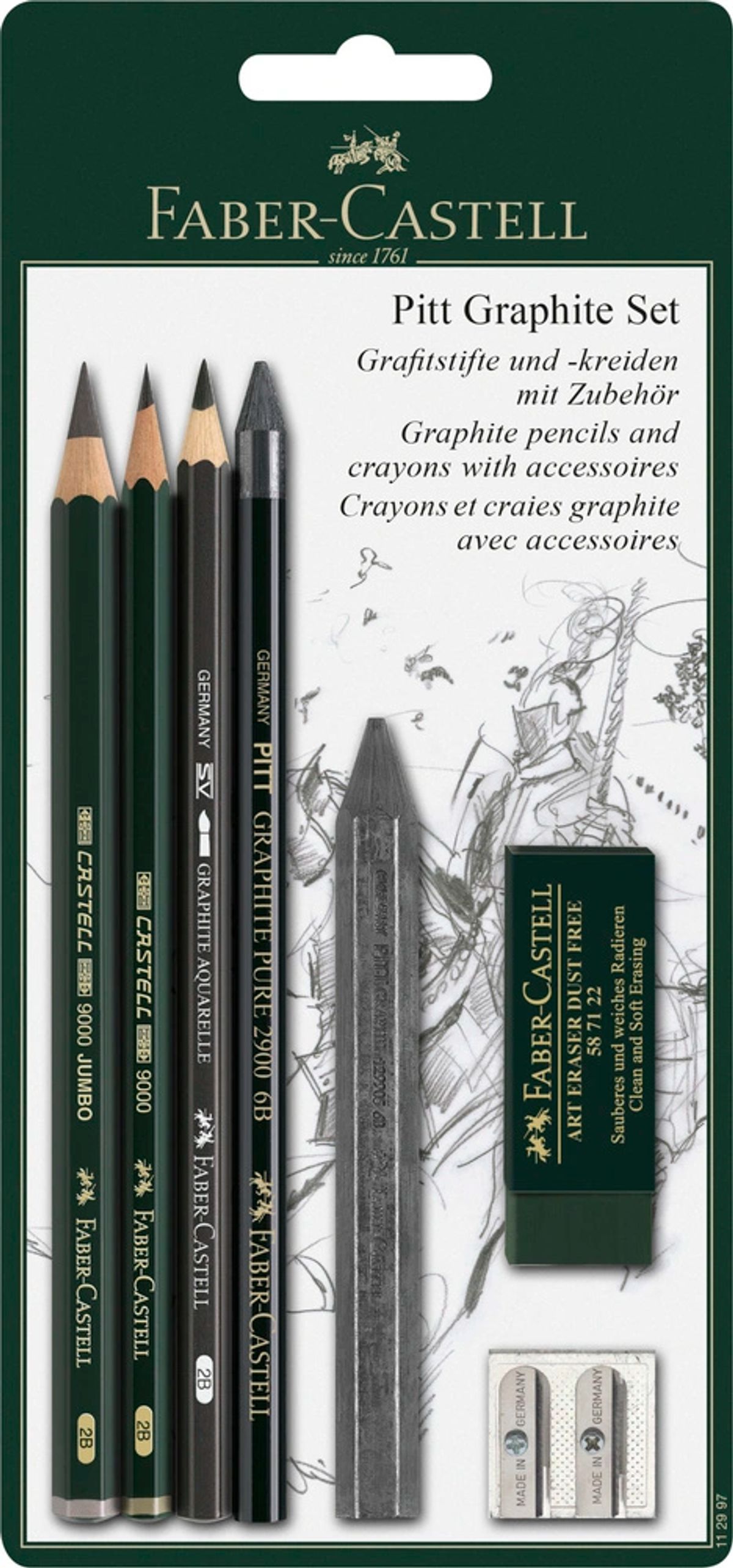 Blyant sæt pitt Faber-Castell 9000 jumbo pen spids visk kul