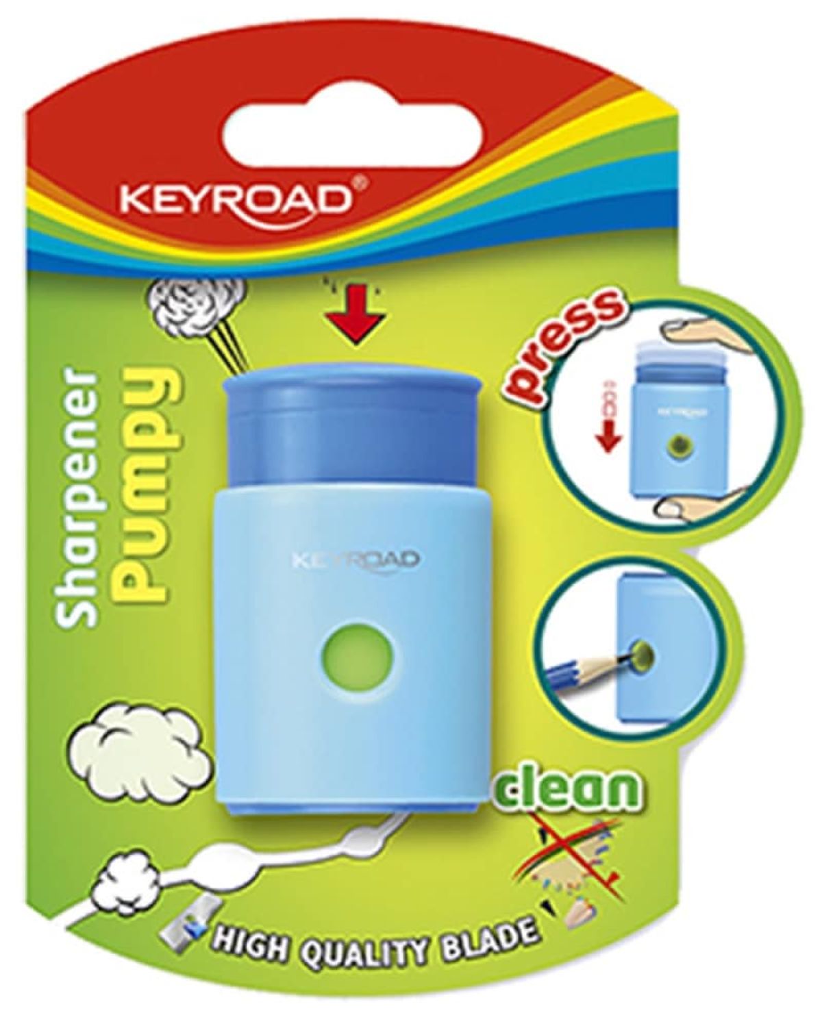 Blyantspidser KEYROAD Pumpy-Up, plastik, enkelt, blisterpakke, farvemix,.