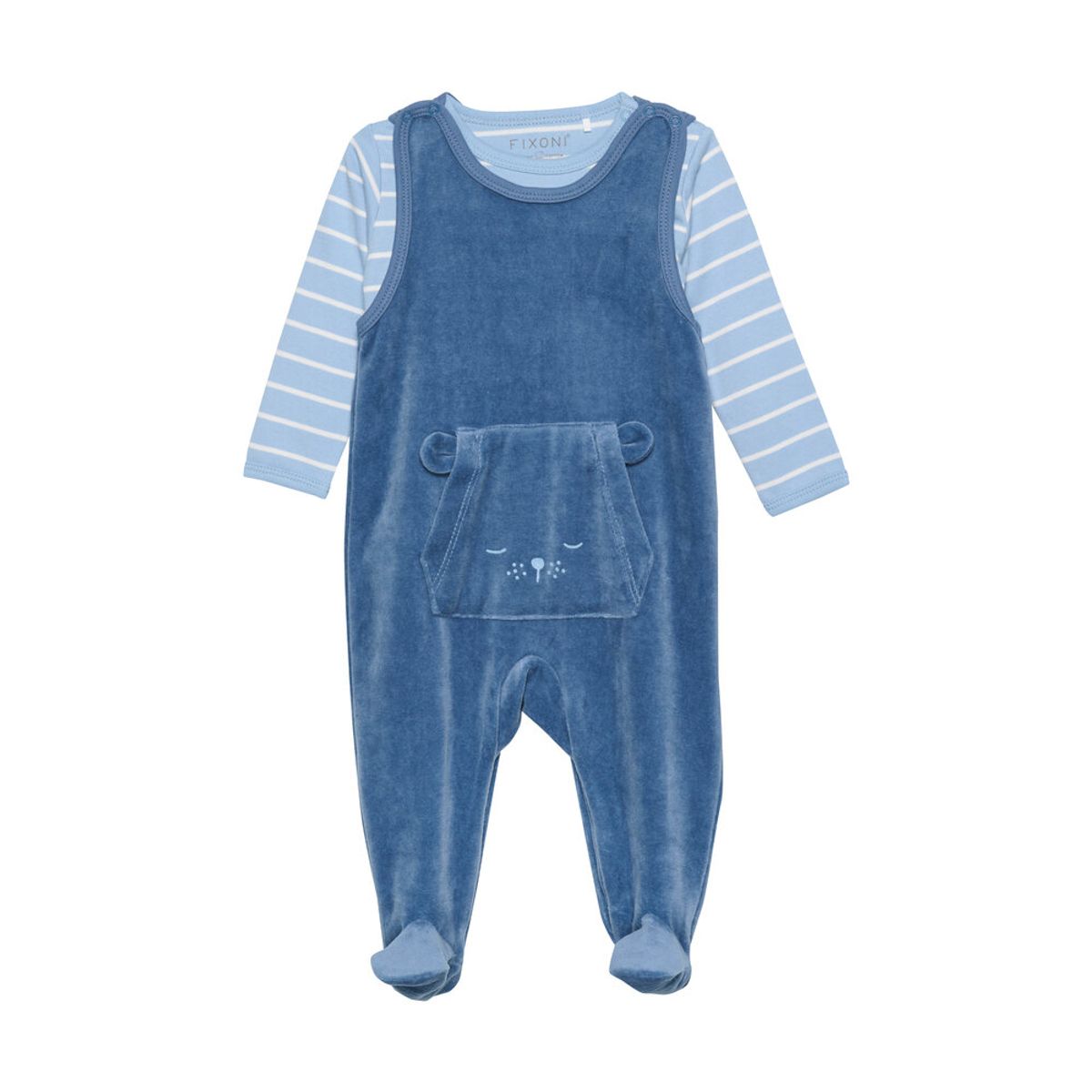 Body langærmet m.velour romper - Blue Fushion - 68