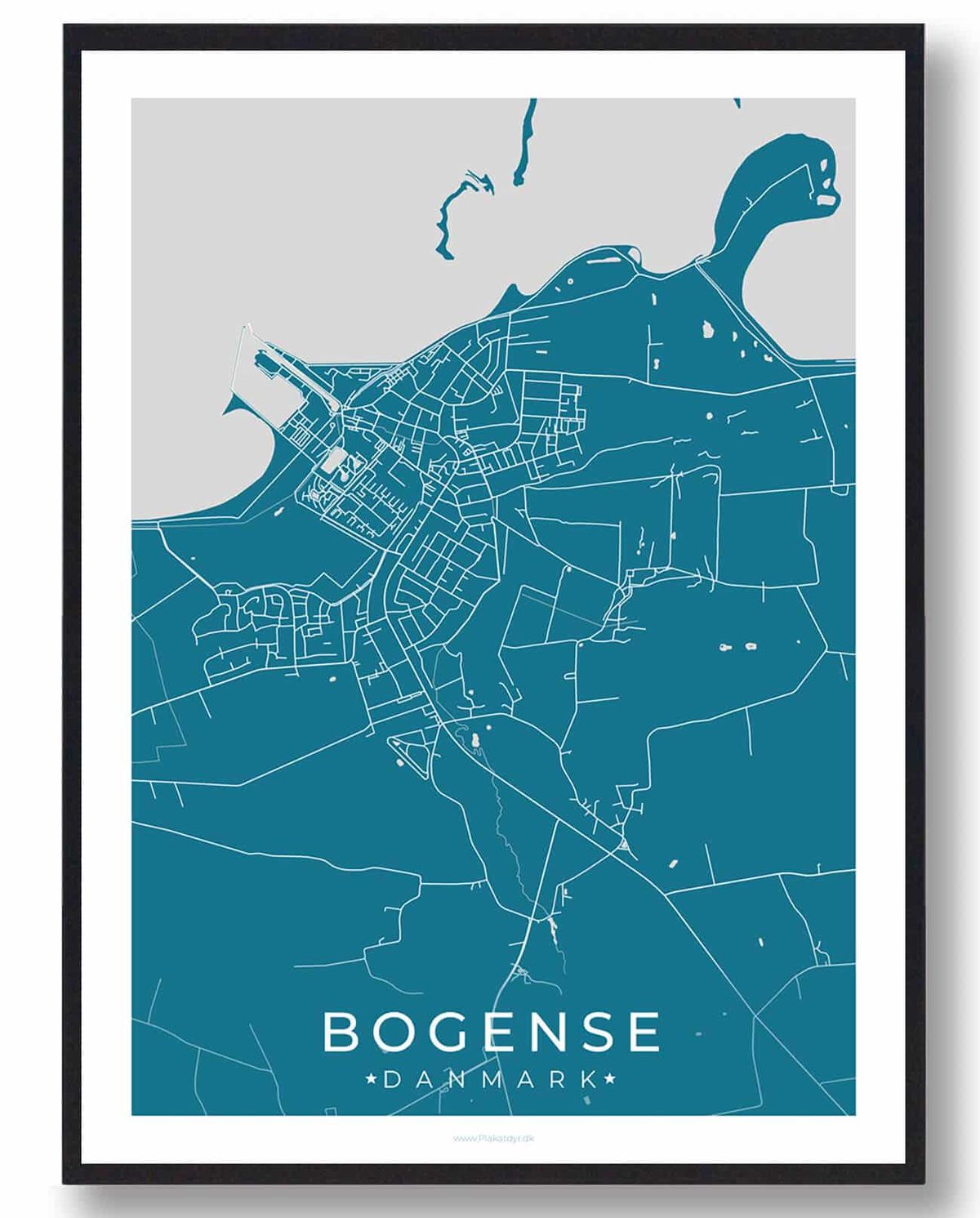 Bogense by plakat - blå (Størrelse: L - 50x70cm (B2))