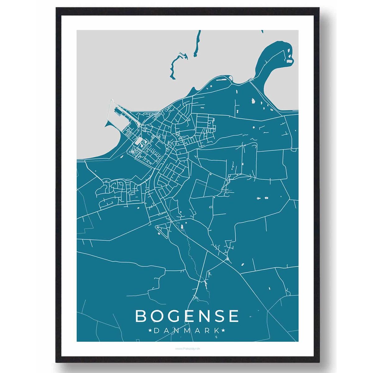 Bogense by plakat - blå (Størrelse: XS - 15x21cm (A5))