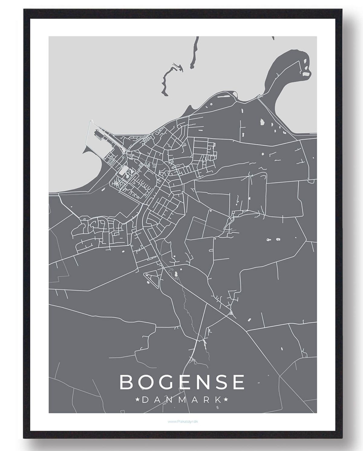 Bogense by plakat - grå (Størrelse: L - 50x70cm (B2))