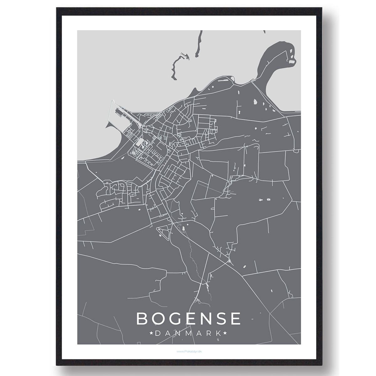 Bogense by plakat - grå (Størrelse: M - 30x40cm)