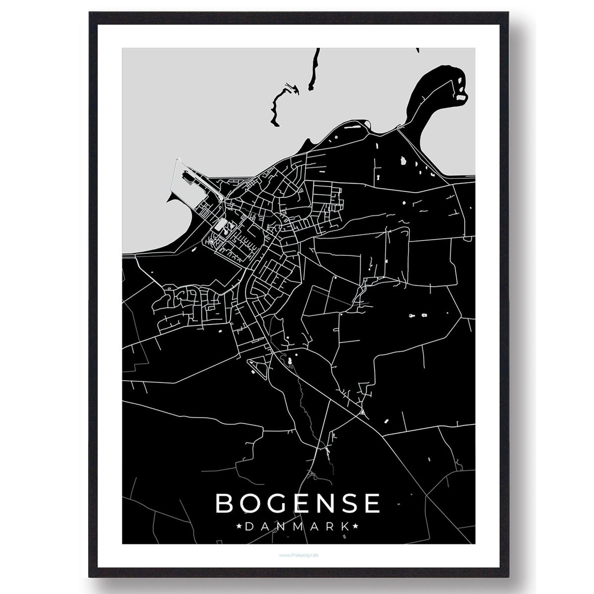 Bogense by plakat - sort (Størrelse: M - 30x40cm)