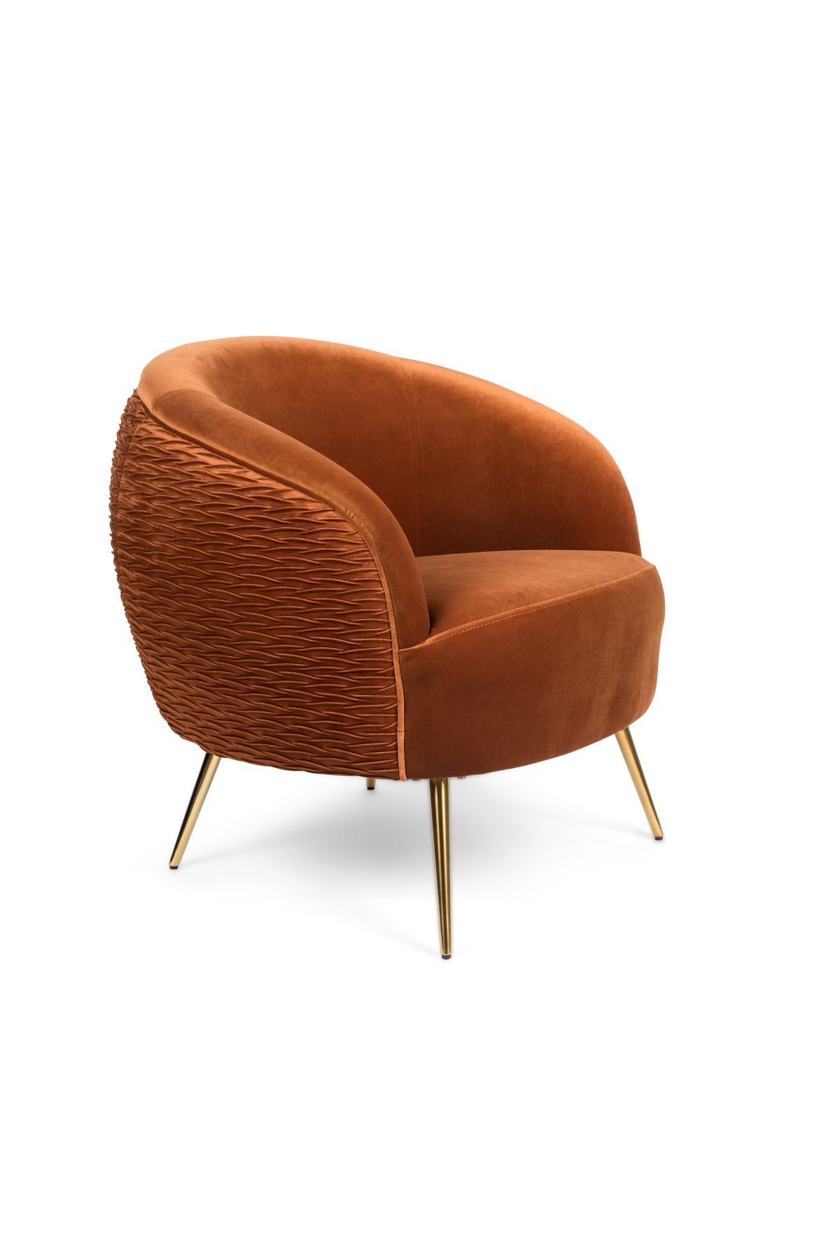 BOLD MONKEY So Curvy loungestol, m. armlæn - orange fløjl polyester og guld stål