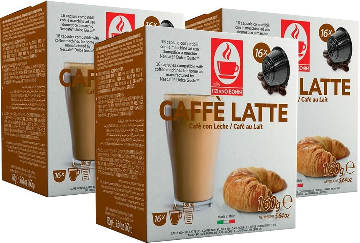 Bonini - Caffé Latte Hverdagspakke (48 stk) - Kapsler til Dolce Gusto