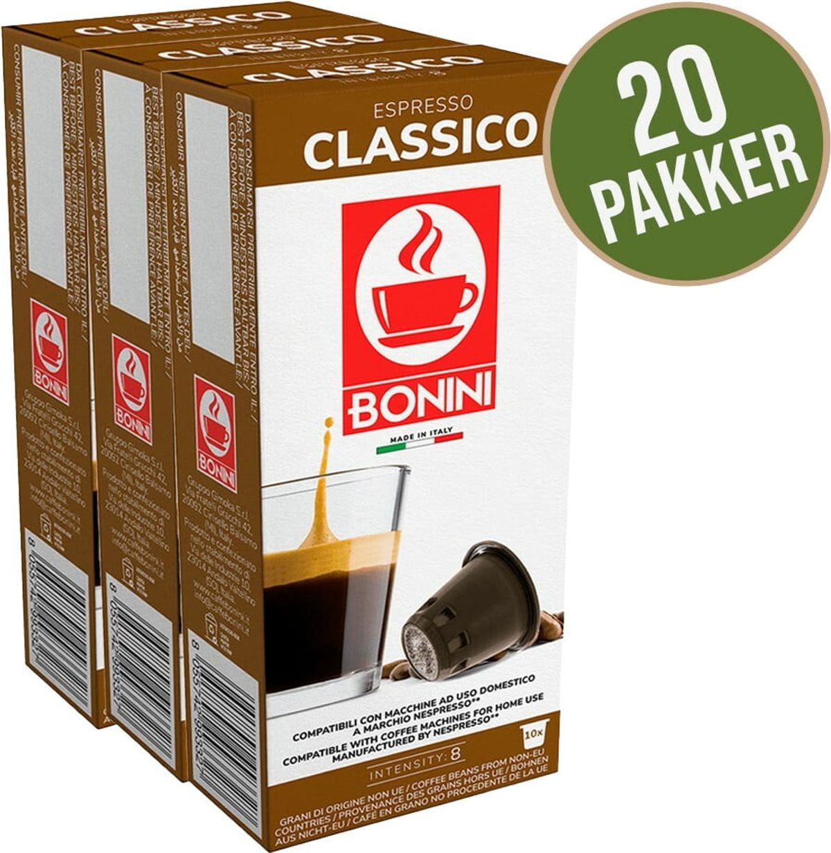 Bonini - Espresso Hverdagspakke (200 stk) - Kapsler til Nespresso