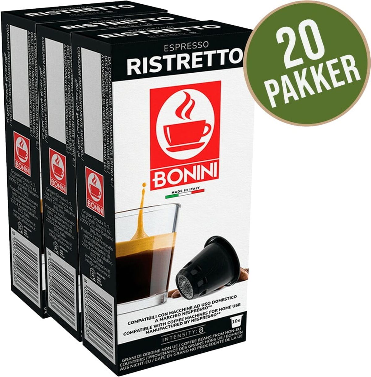 Bonini - Ristretto Hverdagspakke (200 stk) - Kapsler til Nespresso