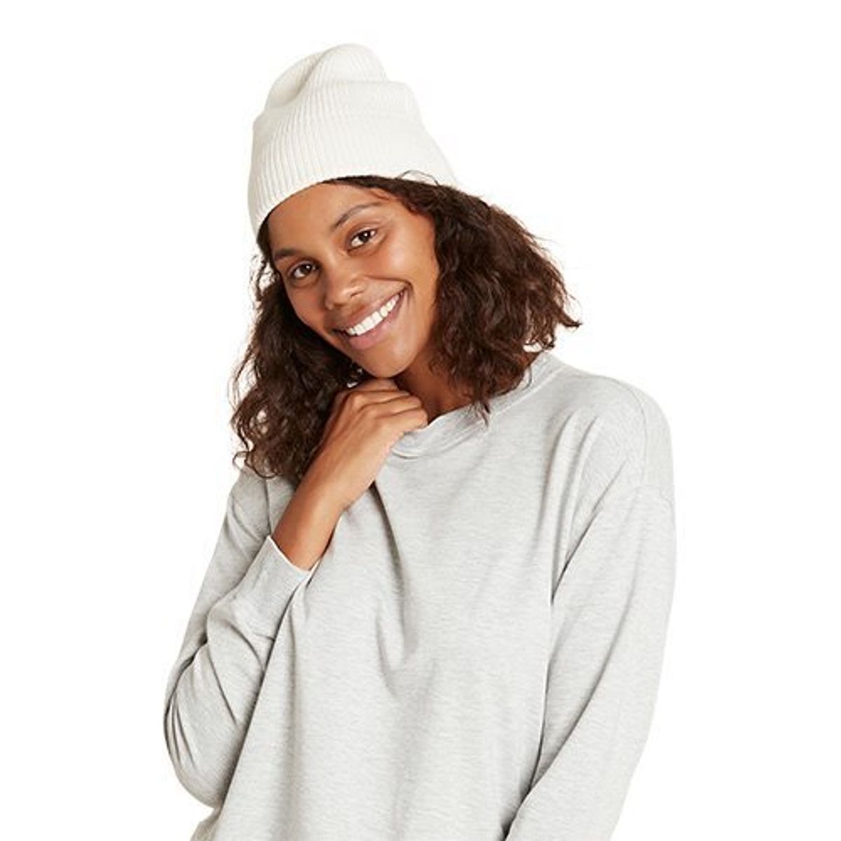 Boody Beanie hue Ribbed Knit hvid one-size