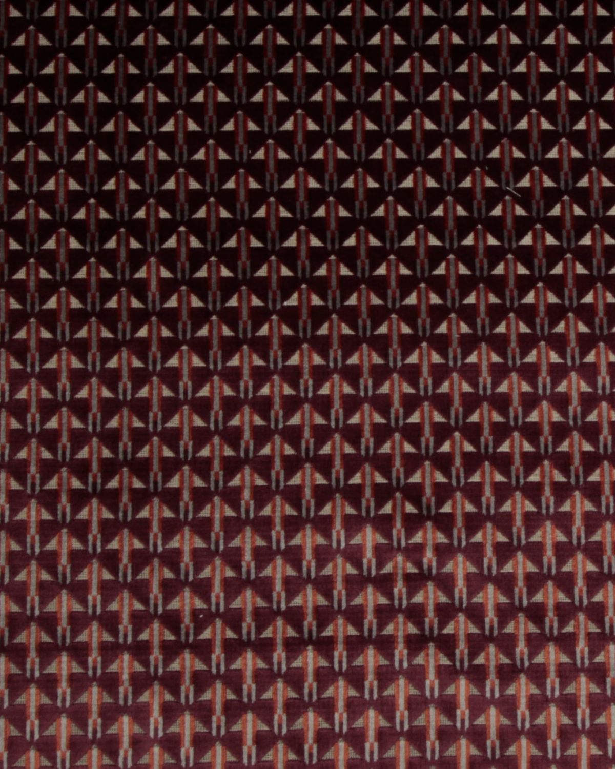 Bordeaux/rust/grå mønster - Møbelstof - 48% Polyester, 52% Viskose