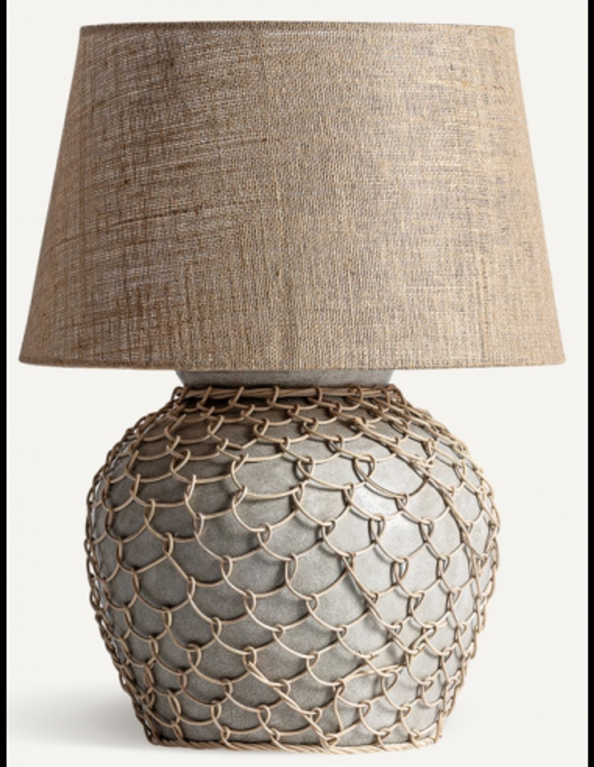 Bordlampe i beton, rattan og jute H70 cm - Betongrå/Brun