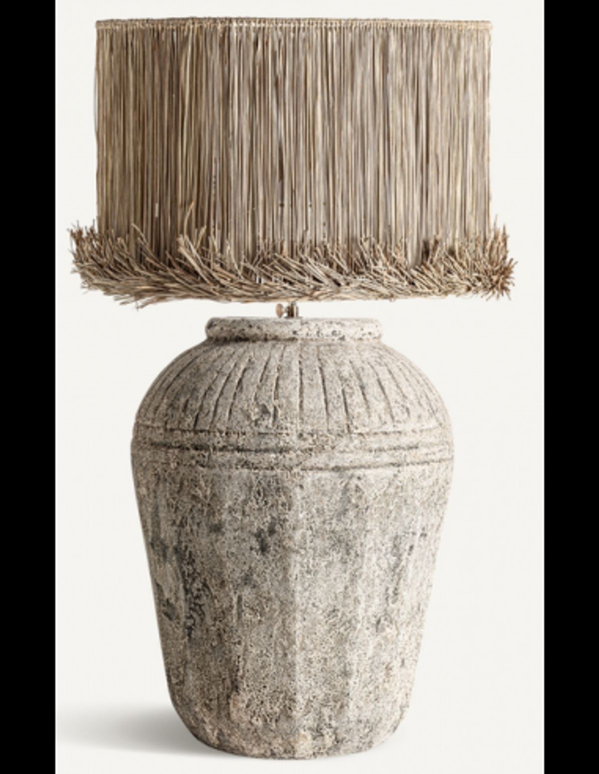 Bordlampe i keramik og jute og strå H90 cm 1 x E27 - Rustik grå/Natur