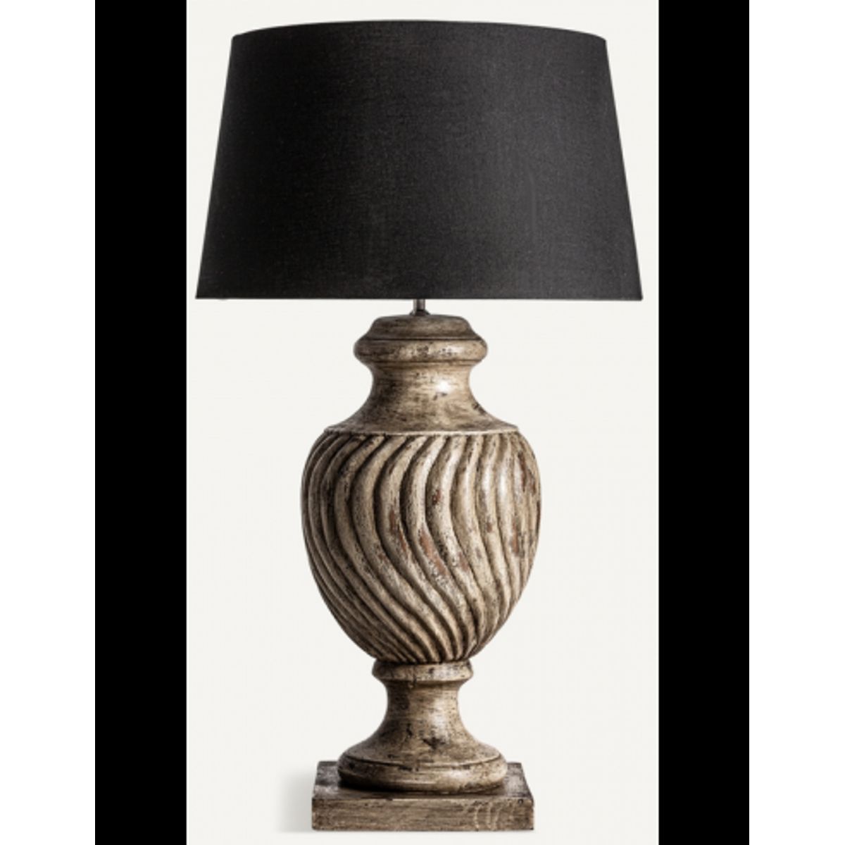 Bordlampe i mangotræ og bomuld H106 cm - Antik brun/Sort