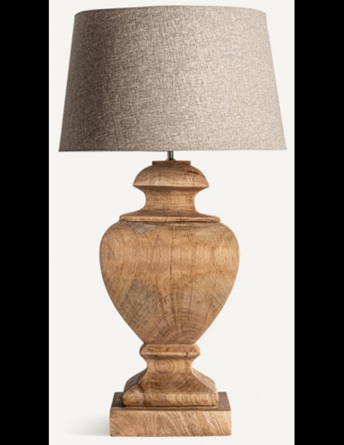 Bordlampe i mangotræ og bomuld H106 cm - Antik natur/Mørk beige