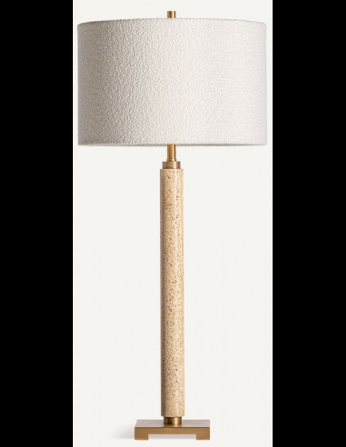 Bordlampe i travertin og bouclé H87 cm 1 x E27 - Travertin/Cremehvid