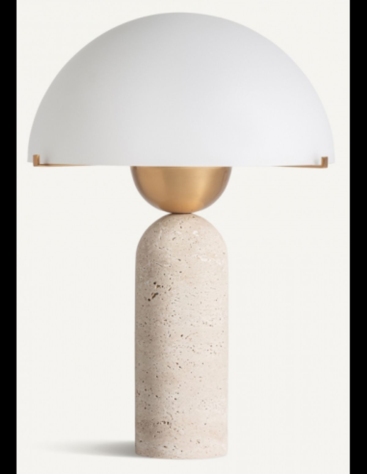 Bordlampe i travertin og glas H44 cm 1 x E27 - Travertin/Antik bronze/Hvid