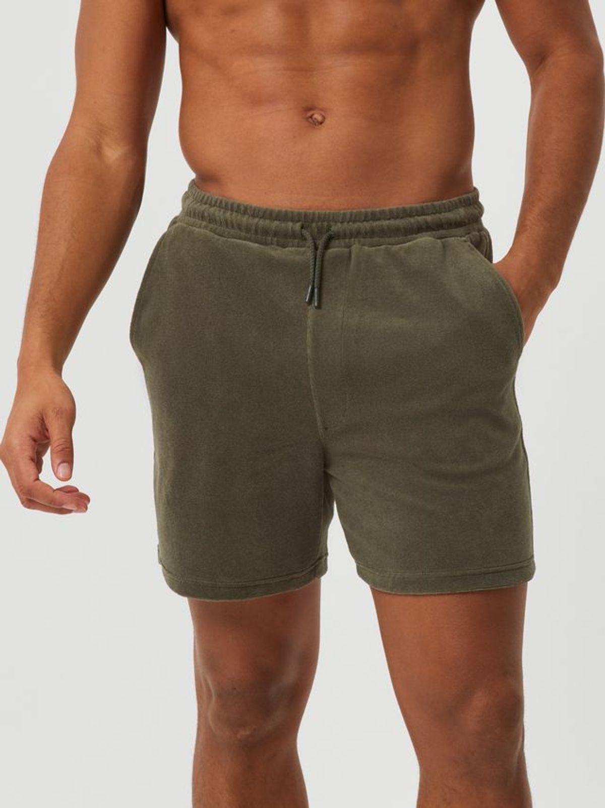 BORG TOWELING POOL SHORTS, EGRET