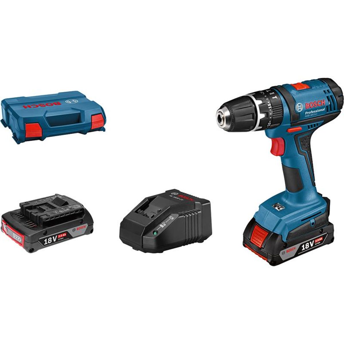 Bosch 18V Slagboremaskine GSB 18V-2-LI 2X2,0AH GAL 18V-20 L-CASE