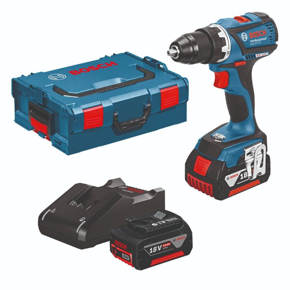 Bosch akku bore-/skruemaskine GSR 18V-EC 2x5,0Ah L-BOXX